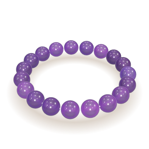 3D render of a bracelet of smooth, round amethyst-coloured crystal beads