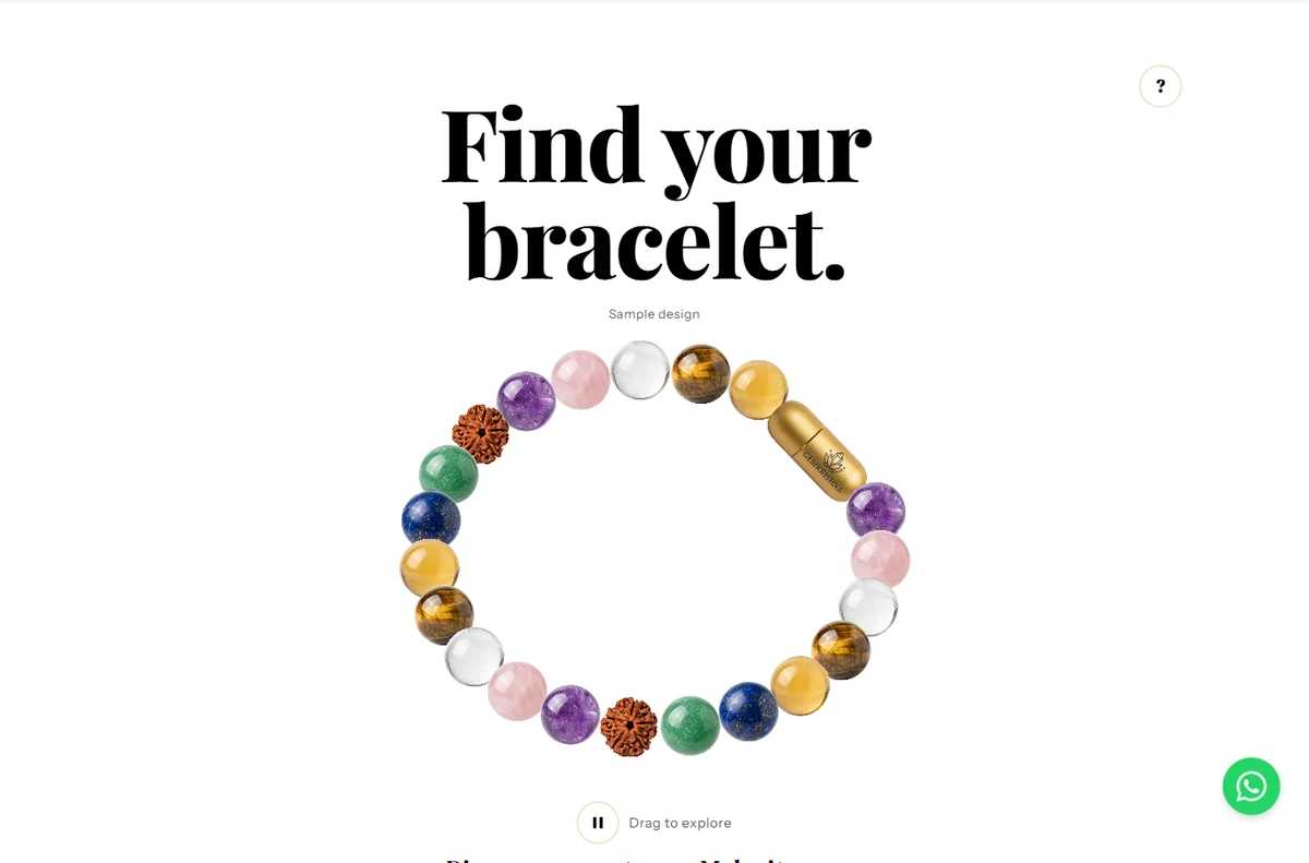 Opening screen of the GemKrishna Find Your Bracelet tool with a sample multi-stone bracelet design